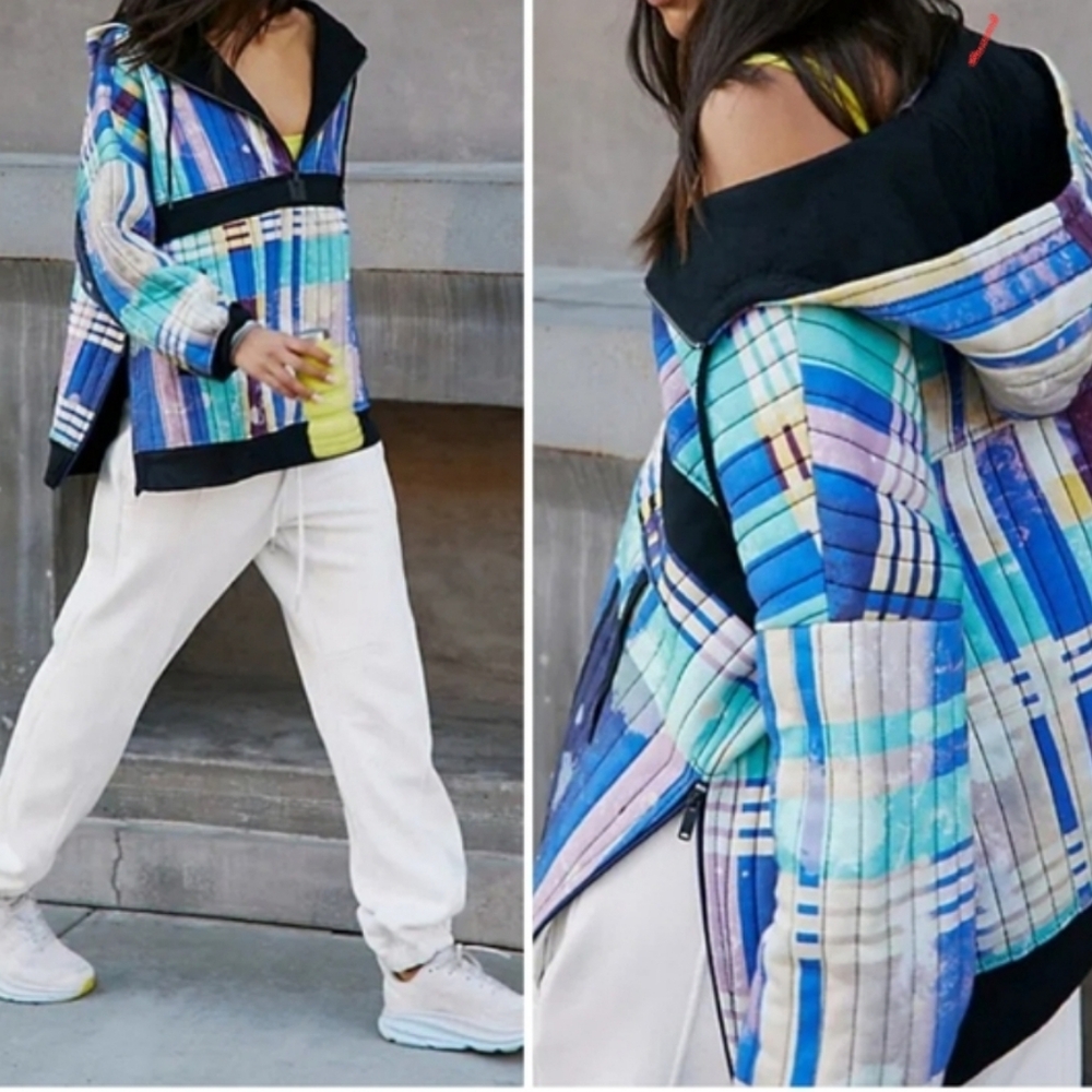 FP Movement Fast Times Hoodie/Beach Plaid Blue - Picture 3 of 14